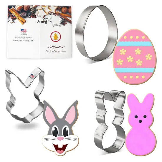 CookieCutter.com Easter Cookie Cutter 3 Pc Set, 3.75 - 4 in, Bunny, Egg, Tin Plate Steel, USA {1}