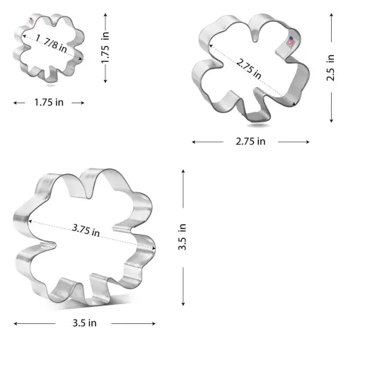CookieCutter.Com Four Leaf Clover Cookie Cutter 3 Pc Set - USA Tin Plated Steel {4}