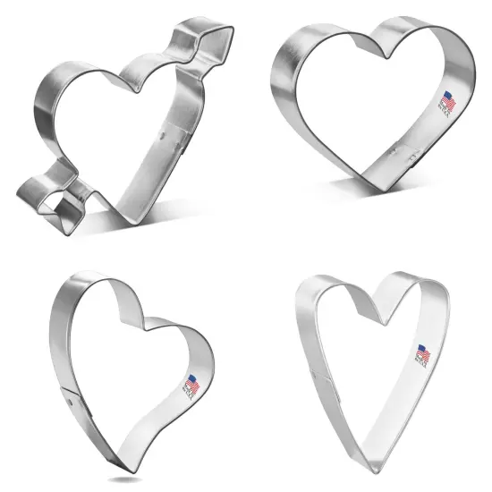 CookieCutter.com Heart 4 Piece Set, Sizes 3 in to 4.25 in, Tin Plate Steel, Handmade in the USA {4}