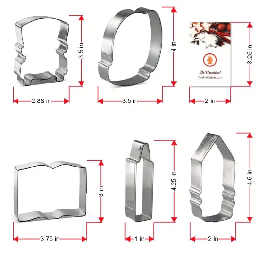 CookieCutter.Com Cookie Cutters 5 Piece Back to School Set 3.75 in Book, 4 in Backpack, 3.5 in School Bus, 4.25 in Crayon, 4.5 in Pencil, USA Made {4}
