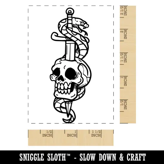 Skull with Dagger and Snake Rectangle Rubber Stamp for Stamping Crafting {1}