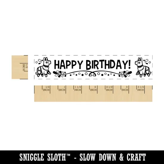 Happy Birthday Banner with Pinatas Rectangle Rubber Stamp for Stamping Crafting {1}