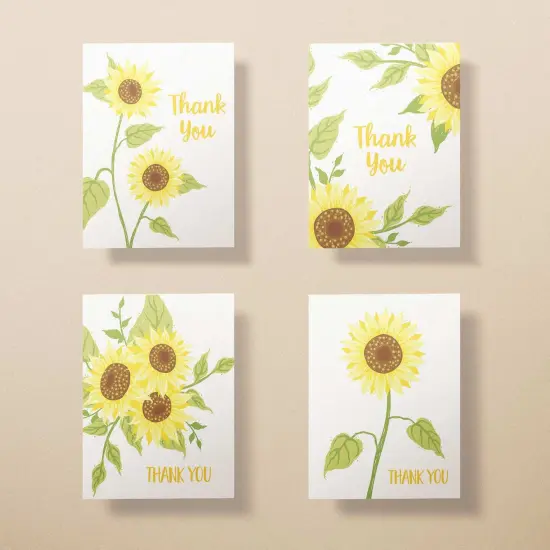 Sunflower Thank You Cards | Eco-Friendly Stationary | Assorted Greeting Cards with Envelopes | 12, 24 {4}