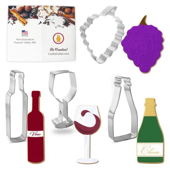 CookieCutter.com Wine Tasting Cookie Cutter 4 Pc Set, 4 - 5 in, Grapes, Tin Plate Steel, USA {1}