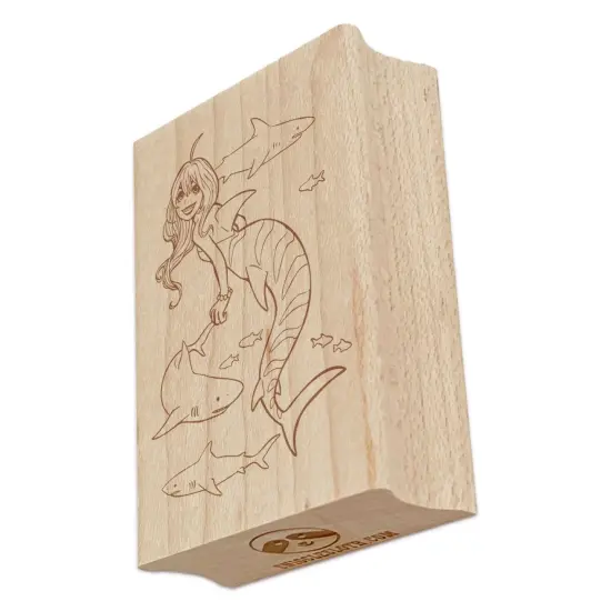 Striped Tiger Shark Mermaid Swimming with Shark Friends Rectangle Rubber Stamp for Stamping Crafting {7}