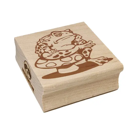Bored Toad Frog on Toadstool Mushroom Square Rubber Stamp for Stamping Crafting {7}