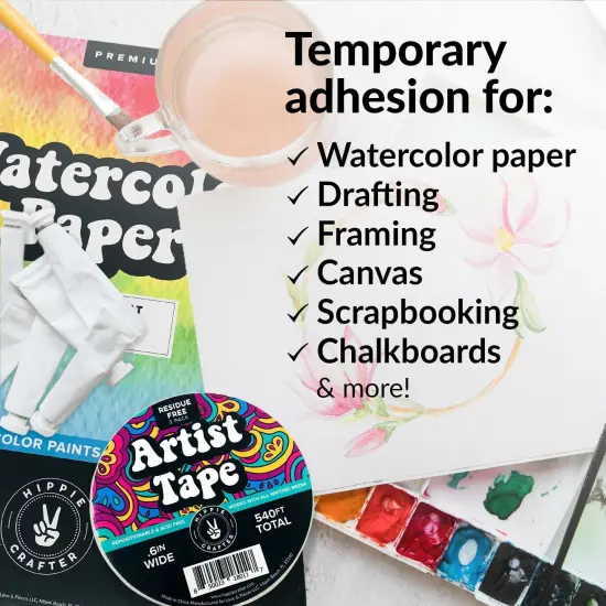 3Pk White Artist Tape for Watercolor Paper White Painters Tape Artists Painting Tape Removable Masking Drafting Canvas Framing Paint Mask Thin Residue Free Low Tack Low Acid Art Tape .6in {3}