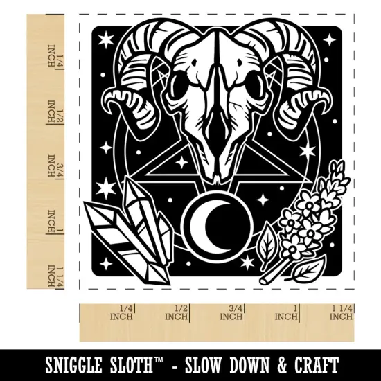 Wiccan Witch Circle Pentagram with Ram Skull Crystal Square Rubber Stamp for Stamping Crafting {1}
