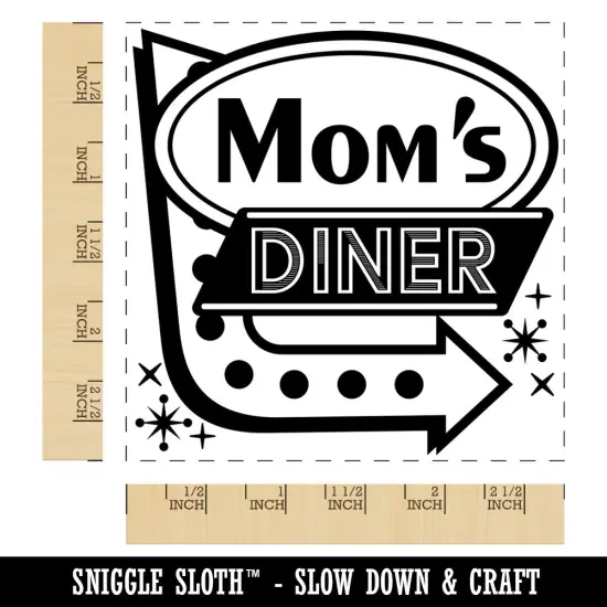 Mom's Retro Diner Sign with Arrow Square Rubber Stamp for Stamping Crafting {1}