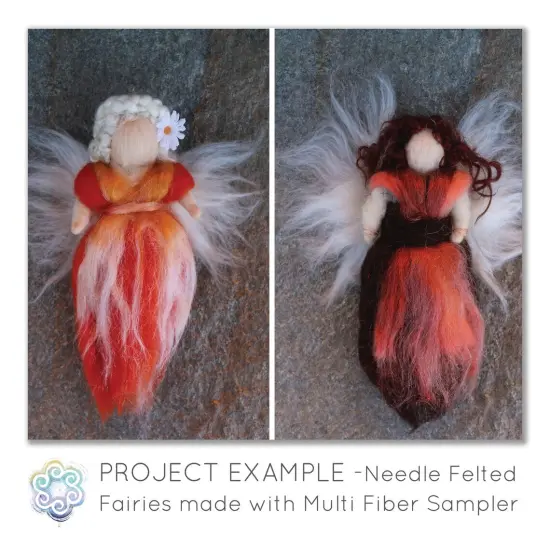 Multi Fiber Sampler - Super soft merino roving, hand dyed BFL wool & sparkling Firestar for felting, spinning, doll making Orange {3}