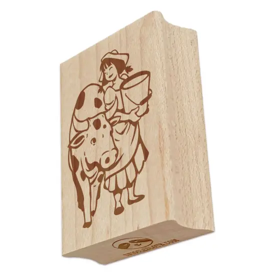 Milk Maid Bucket and Cow 12 Days of Christmas Rectangle Rubber Stamp for Stamping Crafting {7}