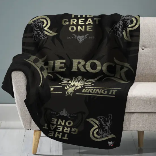 Sleep Squad WWE The Rock 60&rdquo; x 80&rdquo; Raschel Plush Blanket {1}