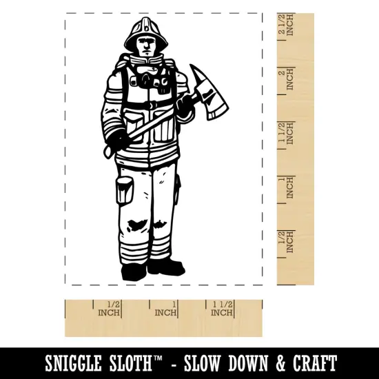 Fireman Firefighter Rescue with Axe Rectangle Rubber Stamp for Stamping Crafting {1}