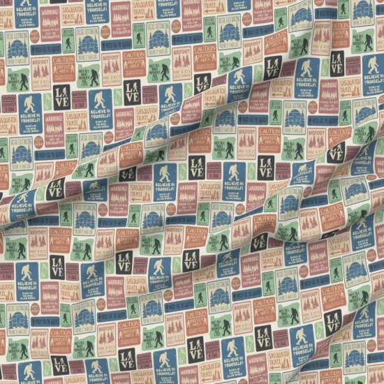 Various Fabrics by the Yard or Fat Quarter Bigfoot Vintage Sign Folklore Sasquatch Cryptozoology Custom Printed Fabric by Spoonflower {6}