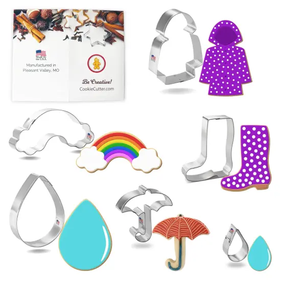 CookieCutter.com Raincoat Cookie Cutter 6 Pc Set 2 - 4.5 in Rainbow Boot Tin Plate Steel USA {1}