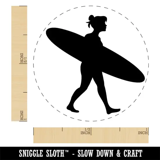 Surfer Woman with Surfboard Walking Rubber Stamp for Stamping Crafting Planners {1}