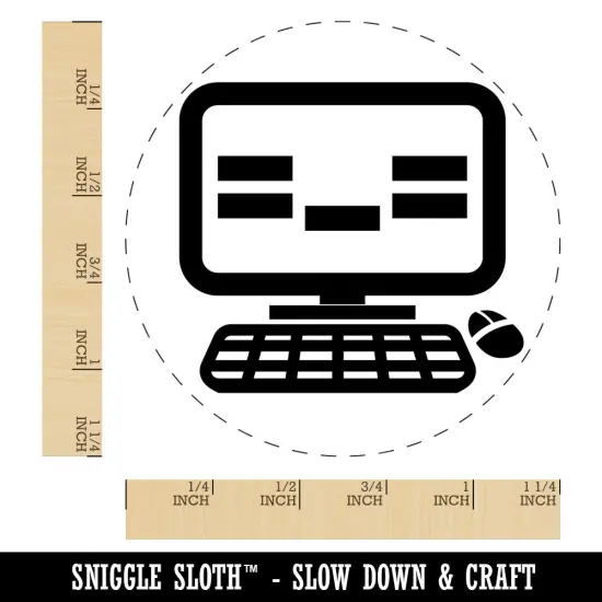 Tired Kawaii Computer Face Emoticon Rubber Stamp for Stamping Crafting Planners {1}