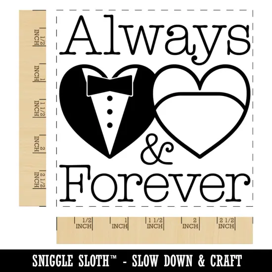 Mr and Mrs Always and Forever Wedding Tuxedo Gown Hearts Square Rubber Stamp for Stamping Crafting {1}