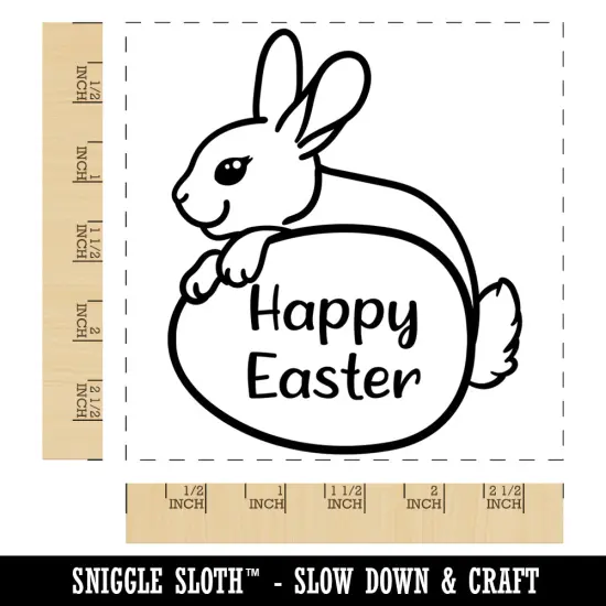 Happy Easter Bunny Behind Egg Square Rubber Stamp for Stamping Crafting {1}