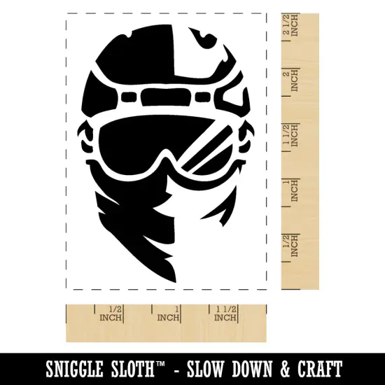 Snowboarder Helmet and Goggles with Bandana Rectangle Rubber Stamp for Stamping Crafting {1}