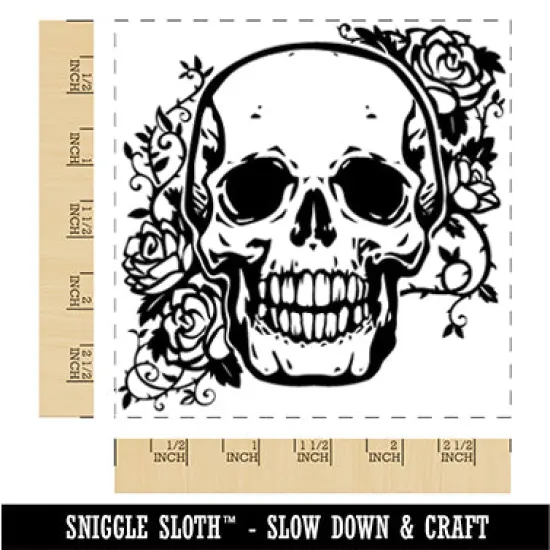Skull and Roses Flowers Bones Square Rubber Stamp for Stamping Crafting {1}