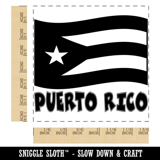 Puerto Rico with Waving Flag Cute Square Rubber Stamp for Stamping Crafting {1}