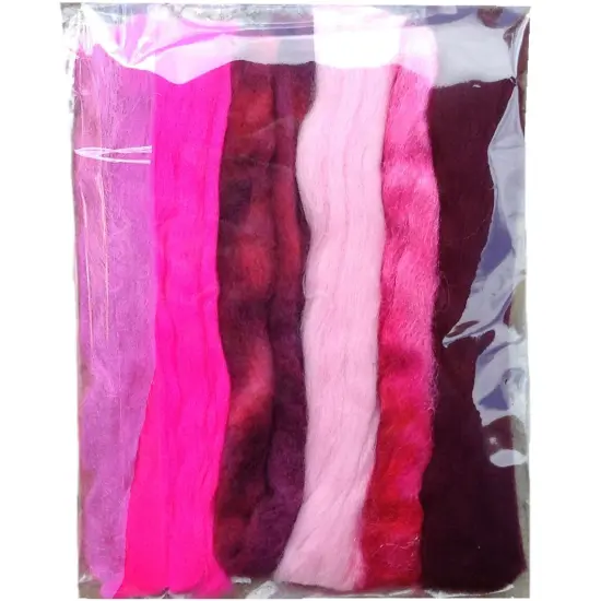 Multi Fiber Sampler - Super soft merino roving, hand dyed BFL wool & sparkling Firestar for felting, spinning, doll making All 4 {4}