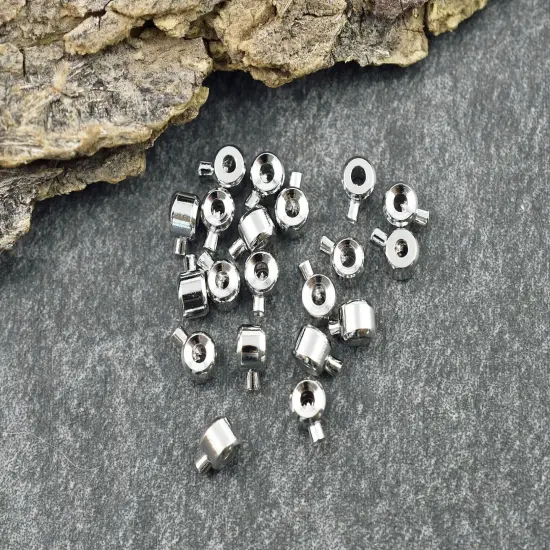 *50* Long Lasting Platinum Plated Brass One Touch Crimp Stopper Beads {6}
