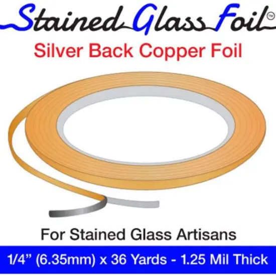 Stained Glass Foil Brand 1/4" Copper Foil - Silver Back - 1.25 Mil. Thick {3}