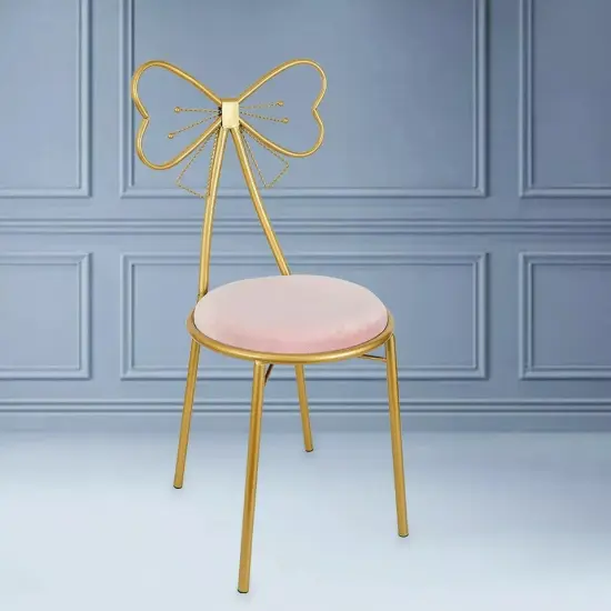 Butterfly Bow-Knot Vanity Chair Pink Velvet Gold Barstool Chair Makeup Leisure {4}