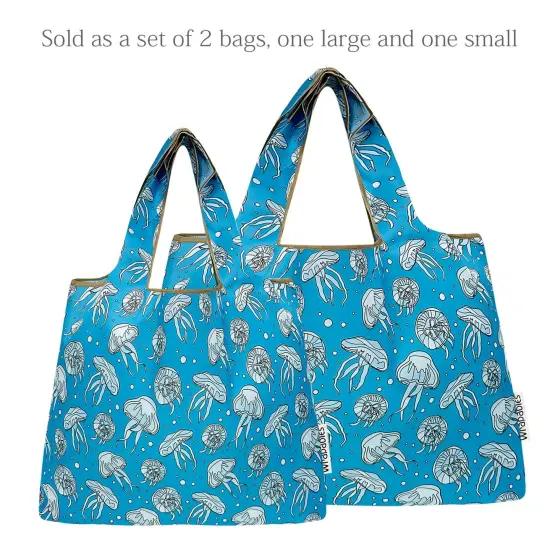 Wrapables Large & Small Foldable Tote Nylon Reusable Grocery Bags, Set of 2, Jellyfish {3}