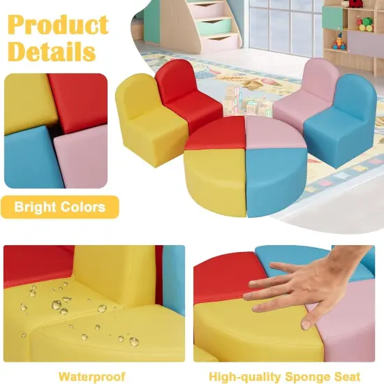 Toddler Couch Daycare Furniture - 8 Pieces Seating Set for Daycare Kids Playroom Furniture, Children Chairs Sofas Colorful Flexible Seating for Home Preschool Playroom {4}
