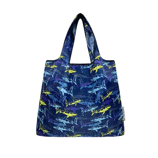 Wrapables Medium Foldable Tote Nylon Reusable Grocery Bag (Set of 2), Jaws {3}