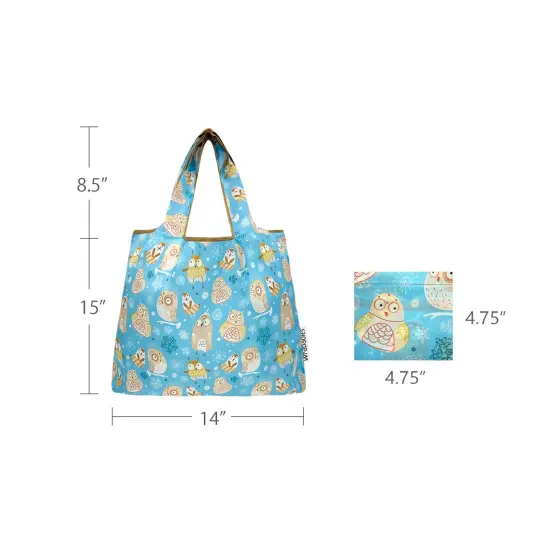 Wrapables Medium Foldable Tote Nylon Reusable Grocery Bag (Set of 2), Silly Owls {2}