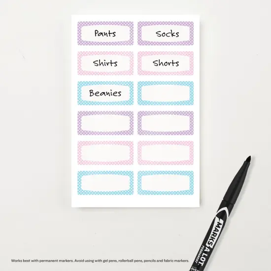 Avery&reg; No-Iron Fabric Name Labels, Soft Pastels Preprinted Designs, Handwrite Only, 3/4" x 1-3/4", 24 Preprinted Labels (40775) {5}