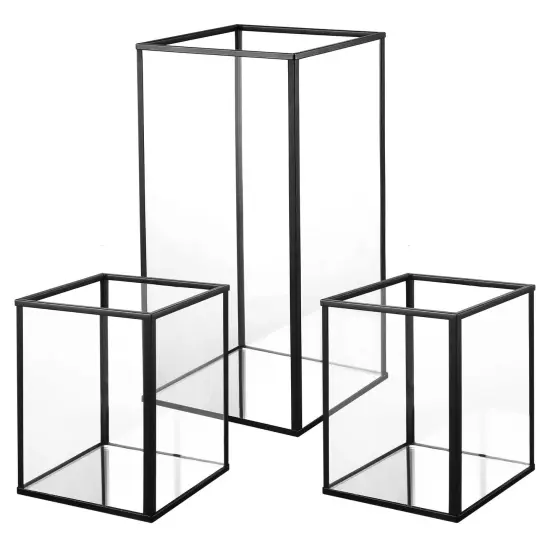 Small Hurricane Candle Holder Set of 3 Pieces, Black Glass Candle Holder {1}