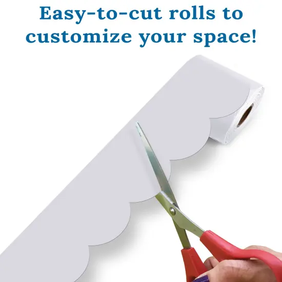 Carson Dellosa 65Ft of Light Gray Bulletin Board Borders, 1 Roll of Grey Scalloped Trim for Rolling Whiteboard, Cork and Posterboard, Party, Office Decorations, and Classroom Decor {4}