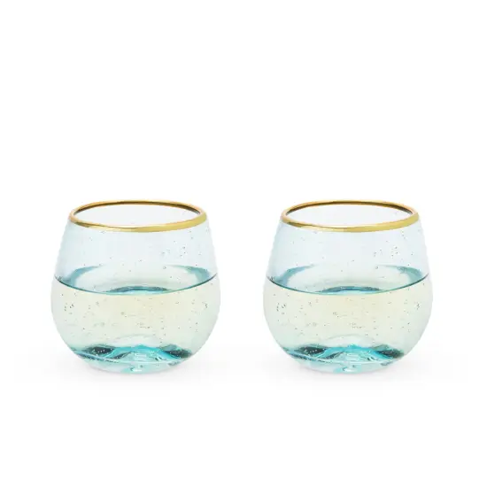 Aqua Bubble Stemless Wine Glass Set {1}