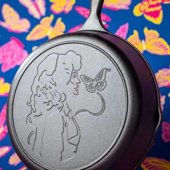 Lodge Cast Iron Skillet, Dolly Parton Profile and Butterfly Design Seasoned Cookware for Home or Camp Kitchen, 10.25 in dia {3}
