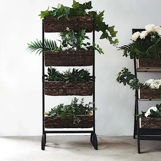Black Brown 4 Tier METAL STAND Natural Wood PLANTER BOXES Party Home Decorations {4}