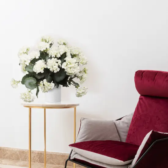 Elegant 18-Inch White Geranium Artificial Flower Bush - Premium 7-Stem Decorative Floral Arrangement with 20 Lush Leaves, Floral Home by Artificial Flowers {3}