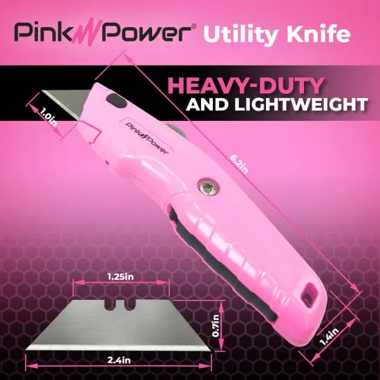 Pink Power Pink Box Cutter Retractable, Pink Utility Knife for Carpet, Box Cutter Knife Heavy Duty with 3 Blades and Storage Compartment - Box Opener Pocket Utility Pink Knife Tools for Women - 5 Pack {5}