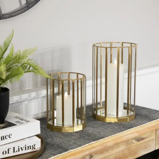 Northlight Glass Hurricane Mirrored Pillar Candle Holders - 11.75" - Brass Finish - Set of 2 Bronze {3}