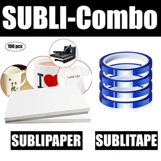 Dye Sub COMBO 4 Rolls BLUE HEAT RESISTANT Tape 4mm x 33m + 100 Sh 8.5&rdquo;x11&rdquo; SUBLIPAPER {1}