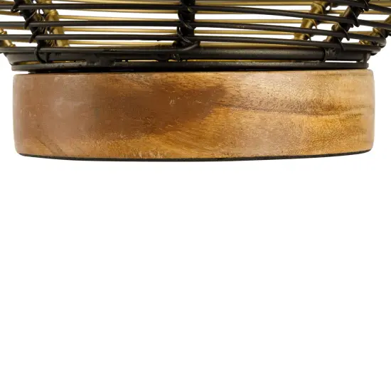 Northlight Small Woven Iron Pillar Candle Holder with Wooden Base - 7.25" - Black {6}