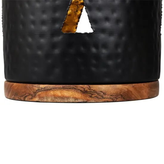 Northlight Iron and Pillar Candle Holder with Wood Base - 11.75" - Antique Black and Copper Foil {5}