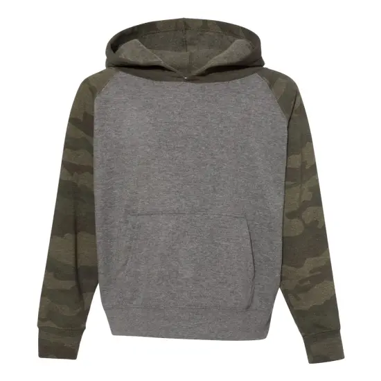 Independent Trading Co&reg; Youth Lightweight Special Blend Raglan Hooded Sweatshirt Nickel heather/ fore {1}