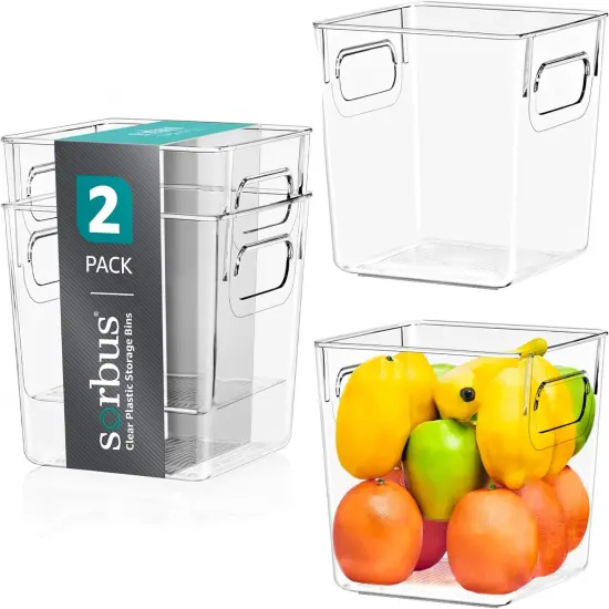 Sorbus 2 Pack Small Clear Acrylic Storage Bins - for Kitchen, Cabinet Organizer, Pantry & Refrigerator {1}