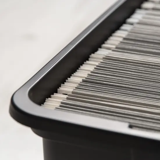 IRIS USA Letter/Legal File Tote Box, BPA-Free Plastic Storage Bin Tote Organizer with Durable and Secure Latching Lid, Stackable and Nestable, Black/Clear {4}