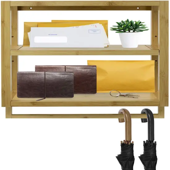 3-Tier Sorbus Bamboo Shelves & Towel Rack - Wall Mounted Storage and Organization for Bathroom, Kitchen & more {4}
